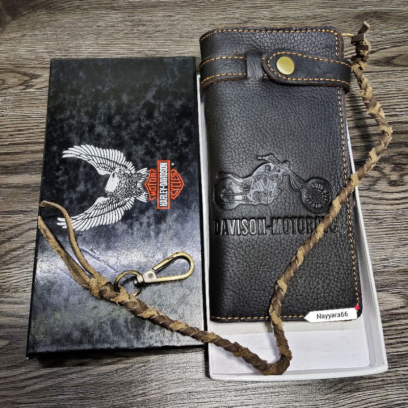 Dompet kulit pria dompet panjang Harley-Davidson kulit asli import- dompet biker hd original leather