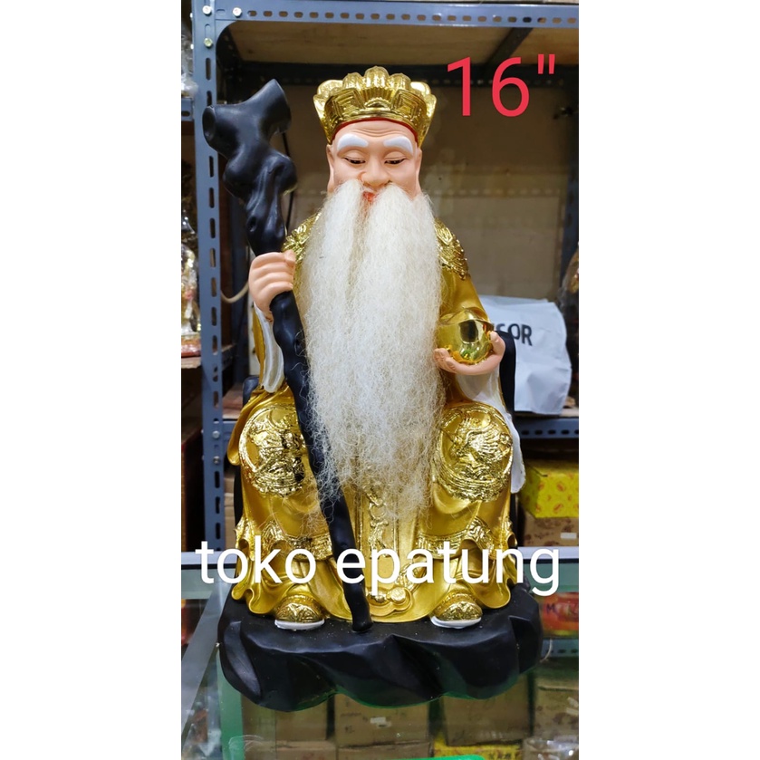 patung dewa bumi / tutikong / tecukong - fiber - 16 inch - emas