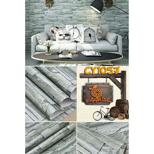 WALLPAPER DINDING STICKER BATU ALAM ABU CY 1057