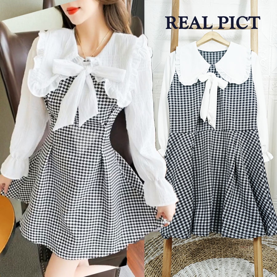 CARLINA QWEEK KAWAII DRESS WANITA KOREAN ELEGANT TARTAN