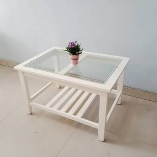 Meja Teras  Tamu Coffee  Table Duco Putih Kaca Kayu Shabby 