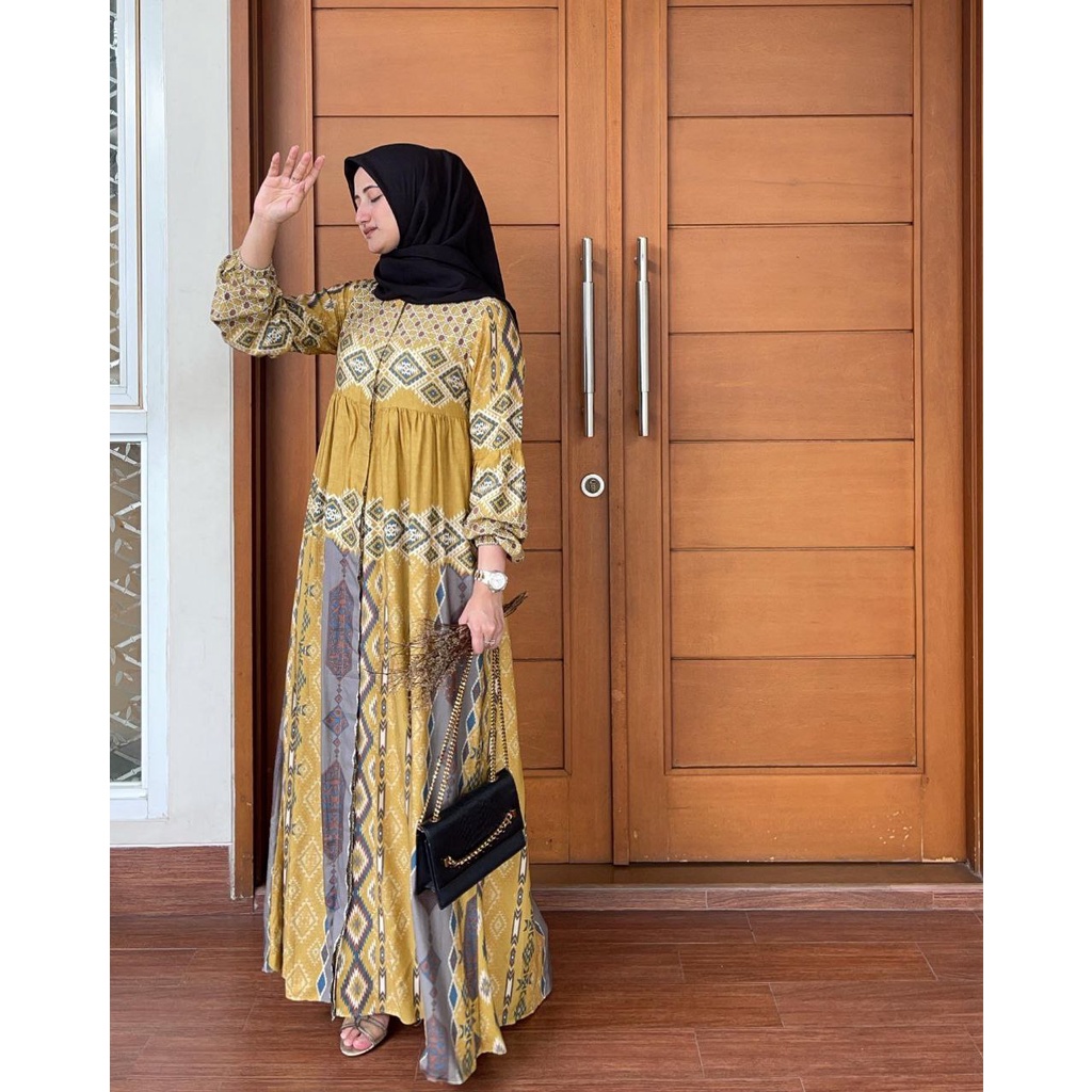 GAMIS NAMARA ARMANY PRINT ETNIC NADEEA FULL KANCING OUTER BUSUI BUMIL