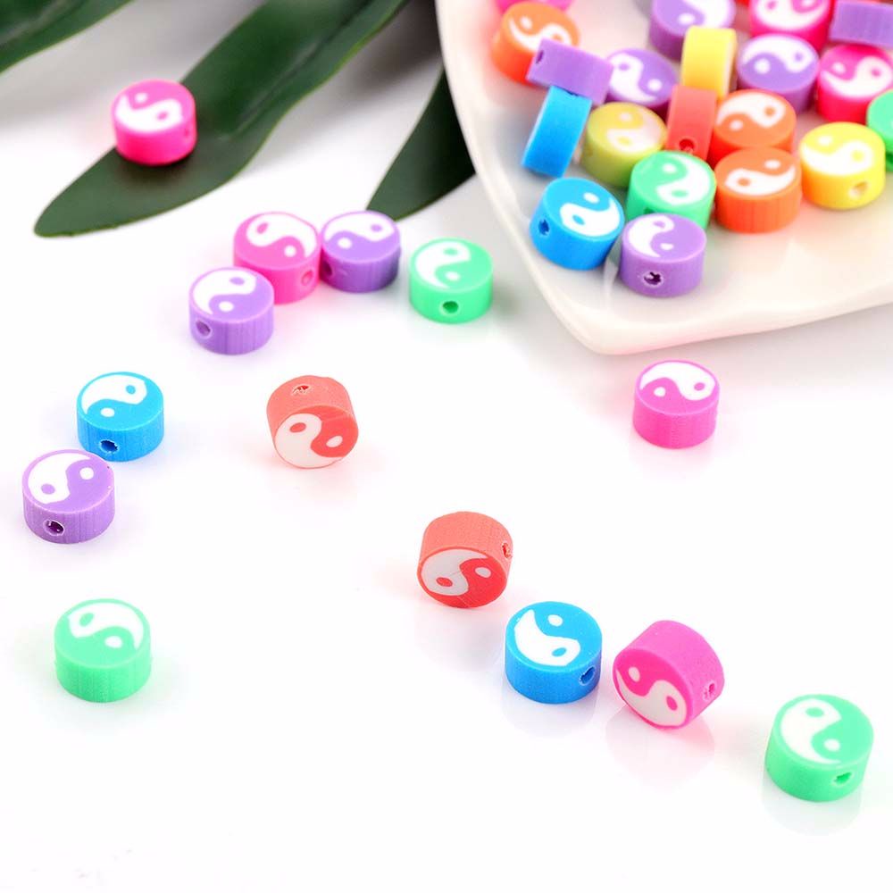 Needway  9 mm Round Beads Candy Color DIY Jewelry Making Yin Yang Eyes Loose Beads Necklace Bracelet Tai Chi Earring Handmade 50 Pcs Needlework Beads/Multicolor