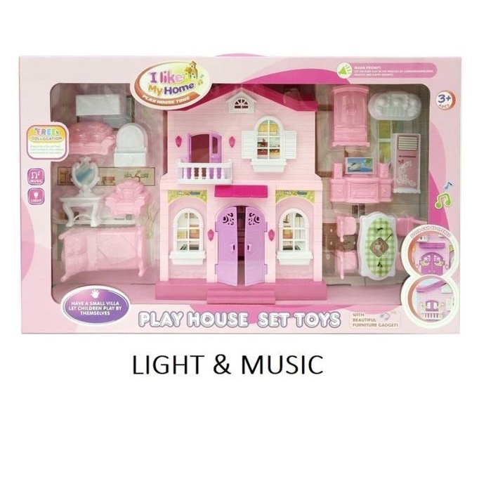 Mainan Rumah Rumahan - Play House Set Rumah Boneka Pink