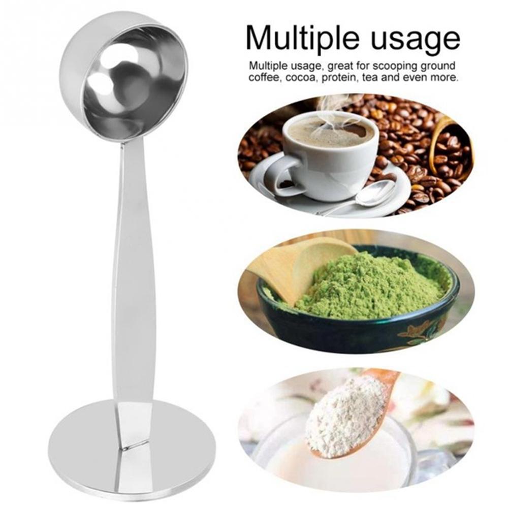 [Elegan] Sendok Takar Kopi Stainless Steel Dengan Stand Cafe Measuring Powder Press Bean Coffee Tamper