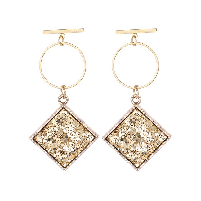 LRC Anting Tusuk Fashion Color Square Shape Decorated Earrings