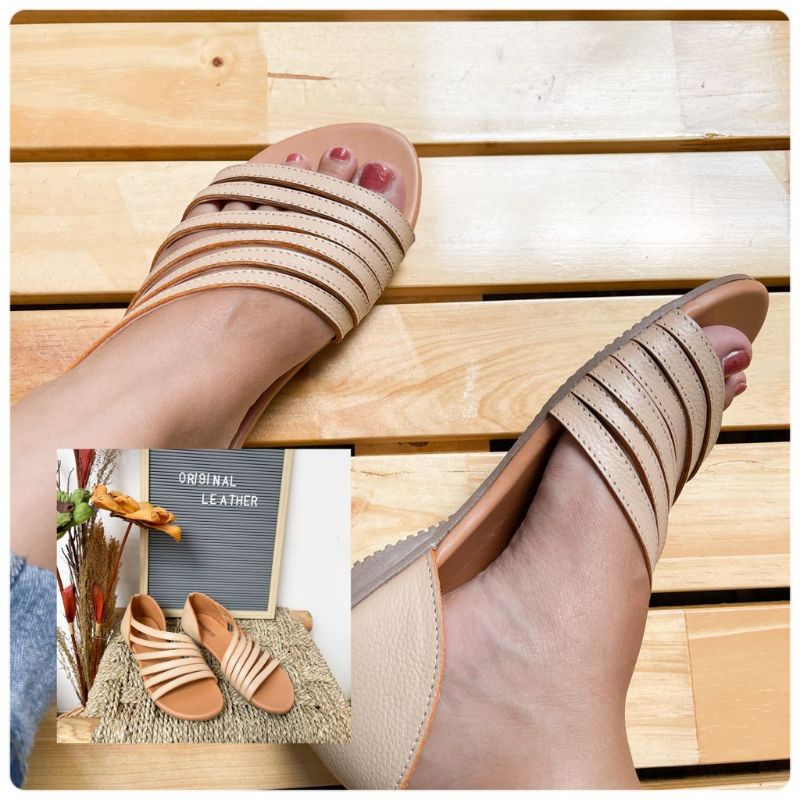 Sandal papirut garut merk bhonkshors/natha anjani sepatu kulit garut sandal kulit wanita sandal kuli