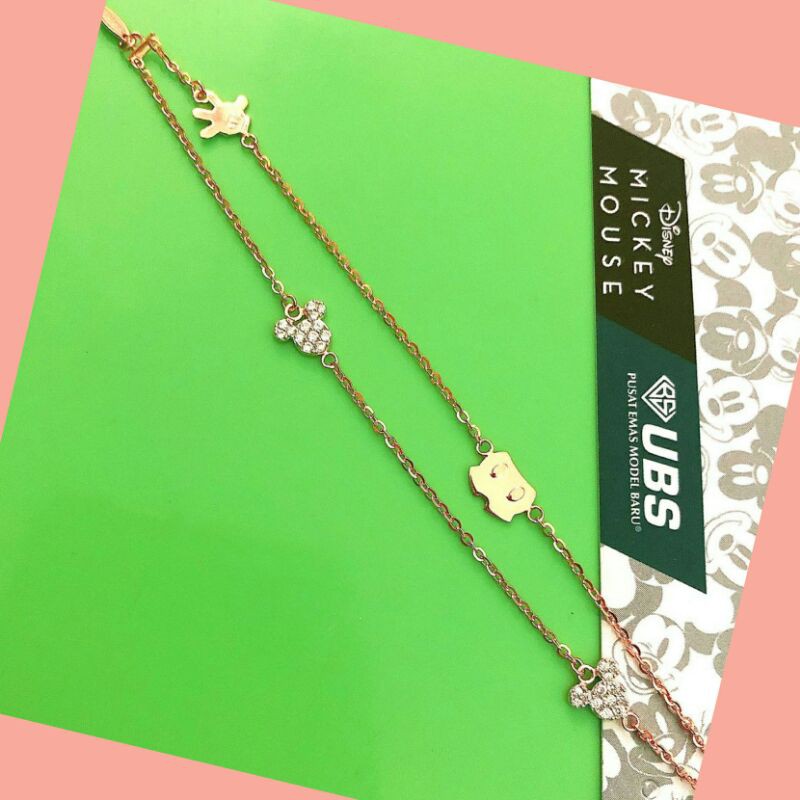 GELANG RANTAI 2 LAYER MICKEY MOUSE CELANA EMAS UBS KADAR 375