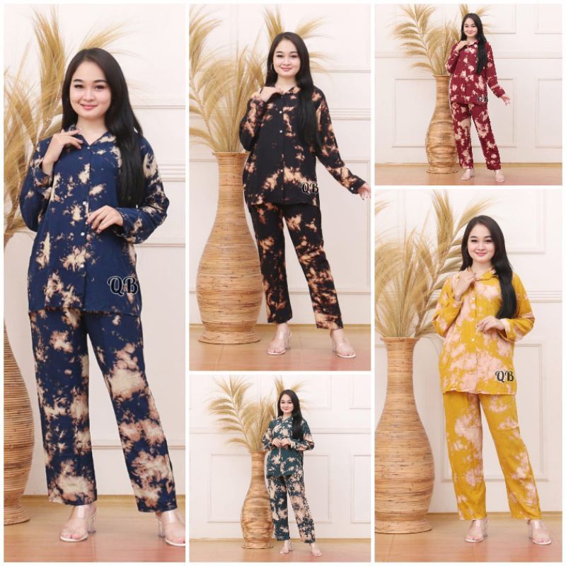 [BISA COD] Setelan Tie Dye One Set Rayon Super Lengan Panjang