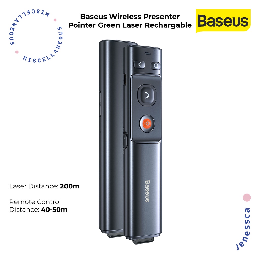 Baseus Wireless Presenter Laser Hijau Green Pointer Presentasi Battery