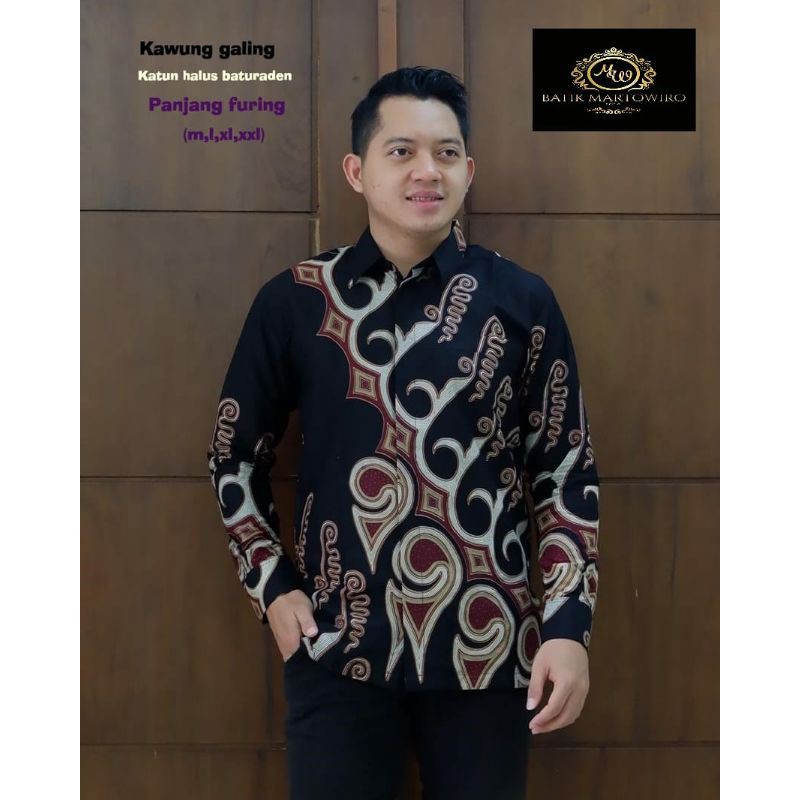 Kemeja Batik Exclusive Pria Batik Lengan Panjang Warna Hitam Batik Lapis Furing KAWUNGGALING HITAM