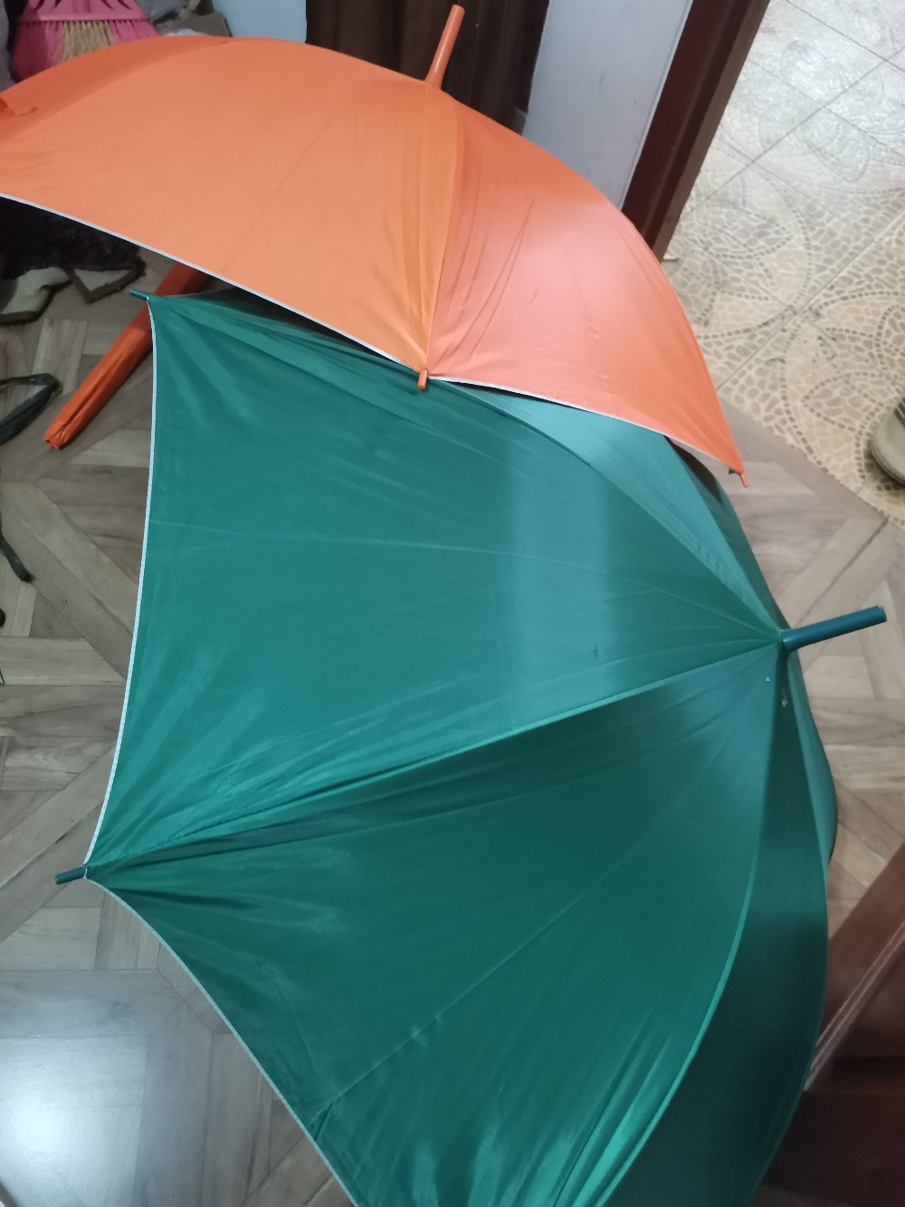 [polos] Payung Standar Gagang J Sarung Kain Lapis Silver - Orange