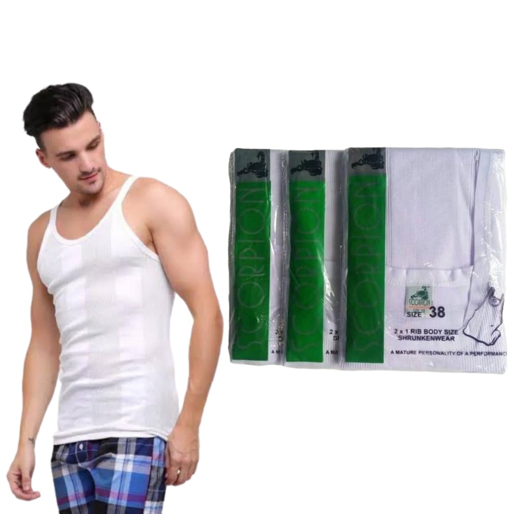 3 Pcs Kaus Dalam Pria Dewasa Scorpion - Singlet Pria Dewasa Putih Polos