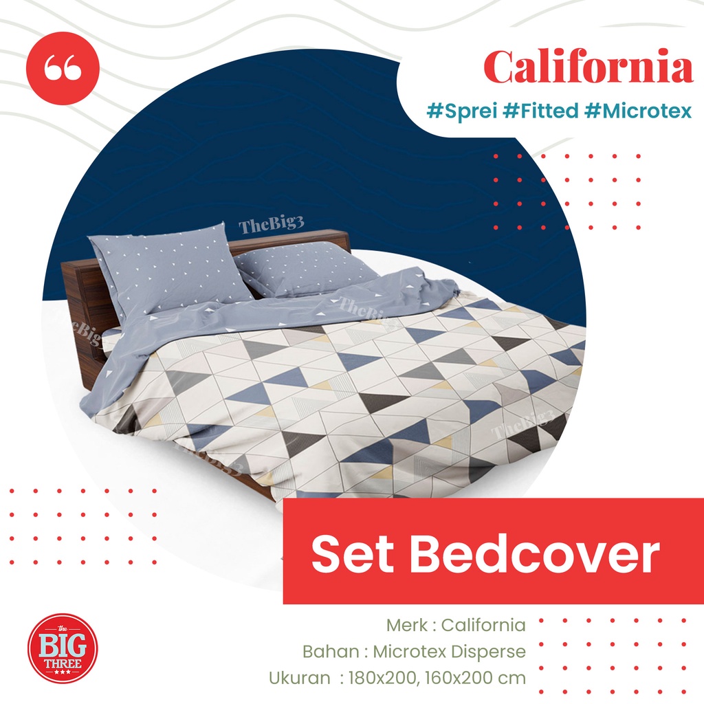 CALIFORNIA Bedcover 180x200 / 160x200 motif Balena Clara Kei Diana Greenchy Glen Verena Dario Black White Mickey Heart Meow Mirah Ginny Polka Green Saphire Metrico Pink Flamingo Royal Star Stripe Tropical Leaf - King Size 180 BC FLAT