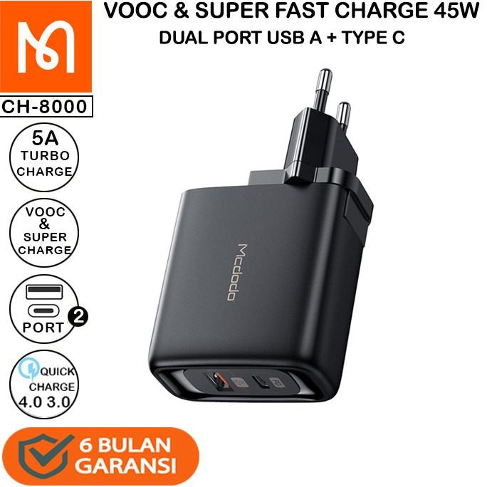 BISA BAYAR DITEMPAT MCDODO CH-8000 Adaptor Charger Dual Port Usb A + Type C QC 4.0 45W - CH-8000 45W