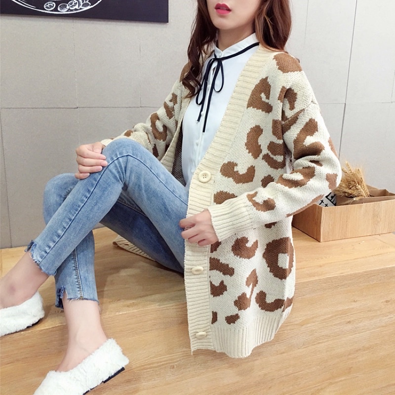 Printed Knit V Neck Cardigan Korean Style Import Premium