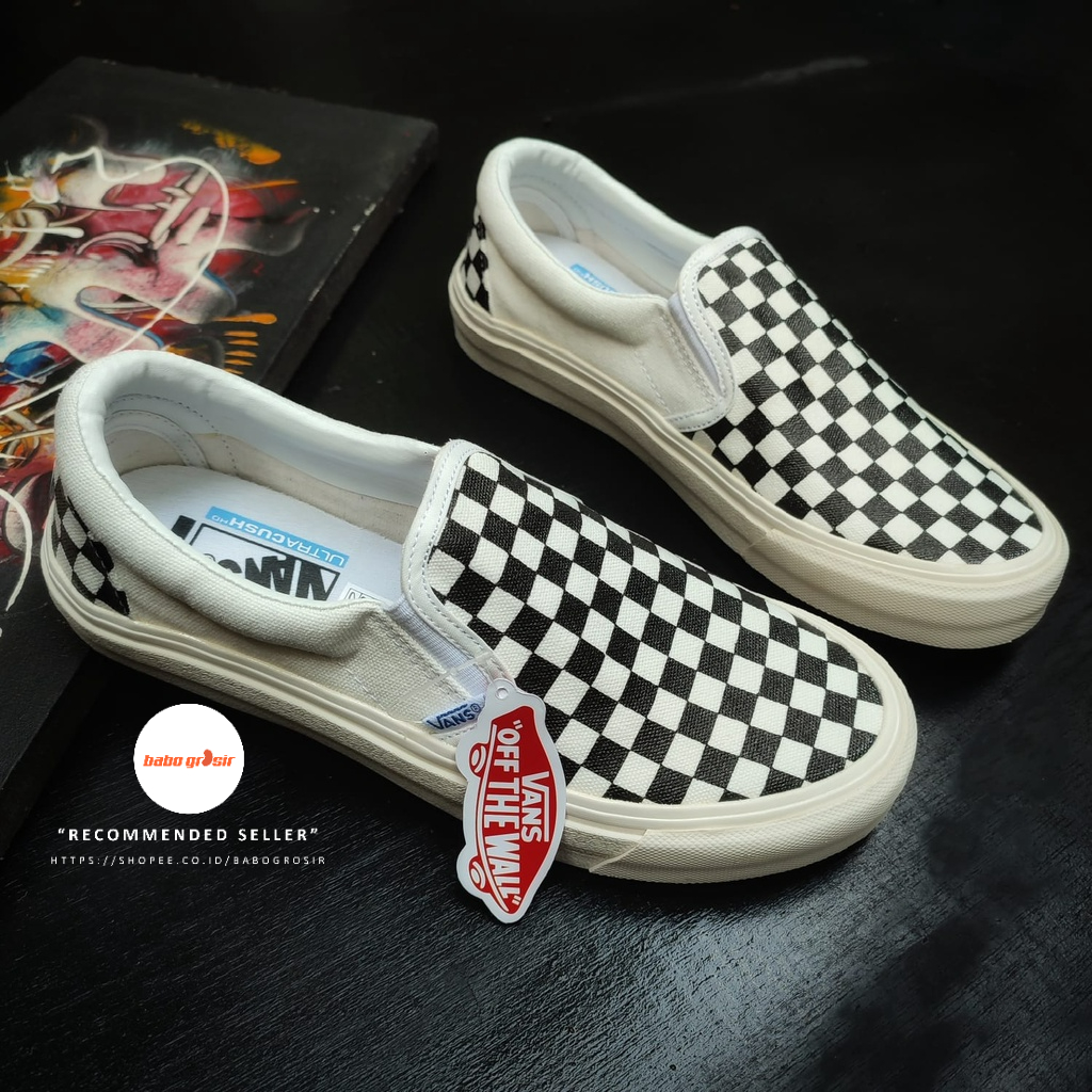 Sepatu Vans Slip On Checkerboard OG White Black Premium Import, Harga Murah, Kualitas Terbaik