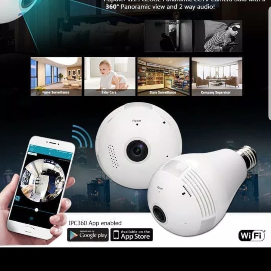 CCTV BULB WIFI IP PANORAMIC camera v380 lampu bohlam VR spy cam owlcam