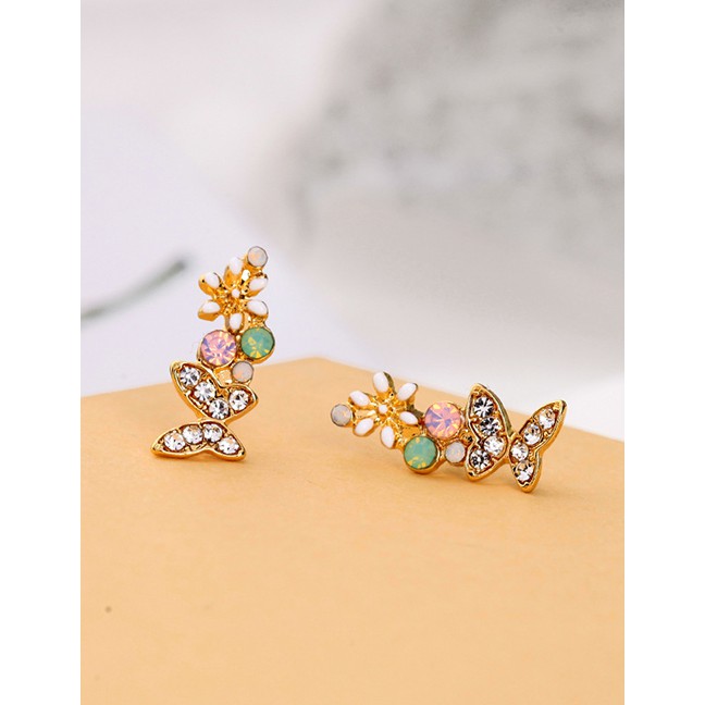 LRC Anting Tusuk Fashion Color Diamond Butterfly Flower Earrings With Diamonds D84691