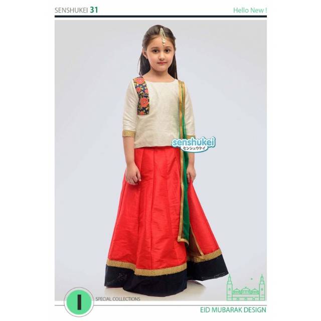 IMPORT Senshukei 31 i Dress Baju Gamis Hijab Muslim Anak Kostum Sari India Merah Gold Lebaran