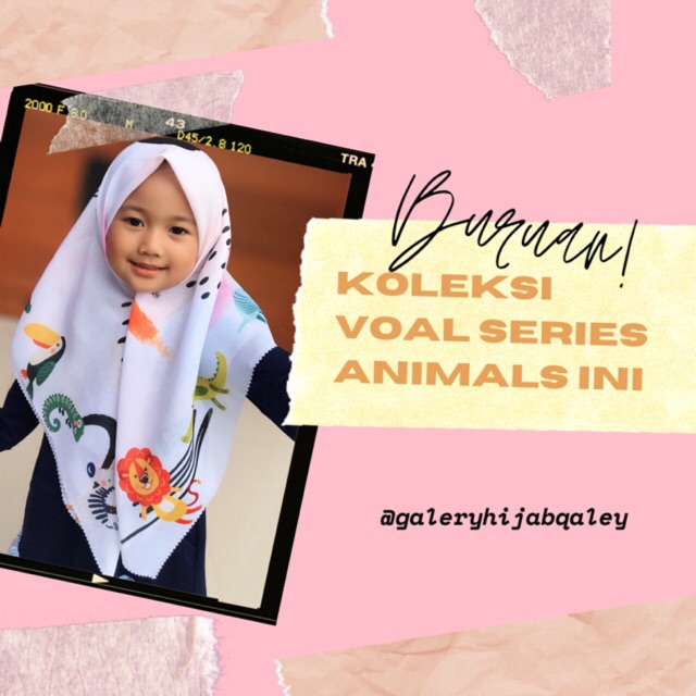 VOAL PRINTING ANAK MOTIF ANIMALS / HIJAB ANAK KARAKTER HEWAN LUCU / JILBAB ANAK LUCU