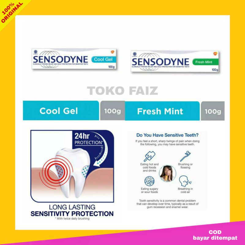 Sensodyne fresh mint Cool Gel 40g 100g Pastagigi sensoden untuk gigi sensitive ngilu