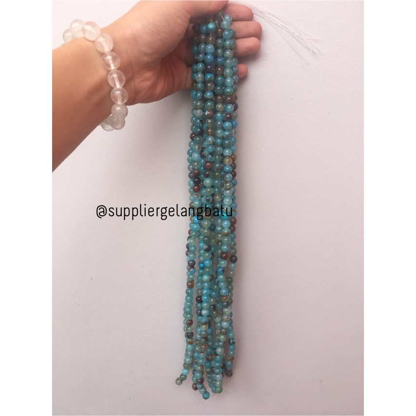 batu Aquamarine serat 8mm bahan gelang kalung alam biru glossy corak supplier craft beads aksesoris