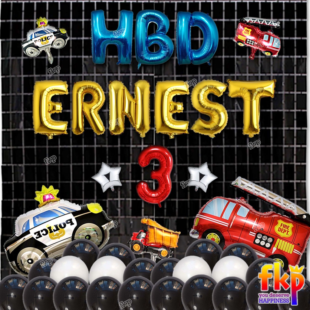 FUN KIDS PARTY Paket Dekorasi Ulang Tahun Anak Laki Tema Polisi Pemadam Kebakaran / Mobil Pahlawan D