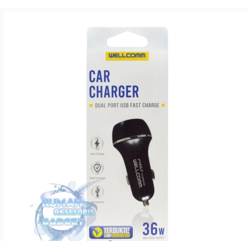 WELLCOMM SAVER CHARGER MOBIL MOTOR 36 WATT Pengisian daya cepat Fast charging 2 port USB MICRO TYPE-C