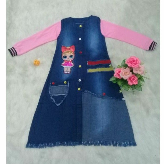 Gamis jeans anak LOL LED 6 thn 7 thn 2. model satu ukuran