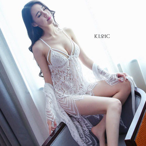 [PRODUK TERMURAH] BAJU KIMONO WANITA LINGERIE SEXY BAJU TIDUR LACE PUTIH KL21C