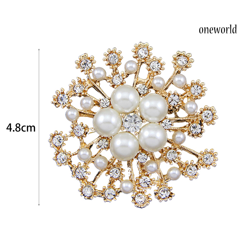 OW@ Breastpin Elegant Easy Matching Alloy Flower Faux Pearls Women Brooch Pin for Dating