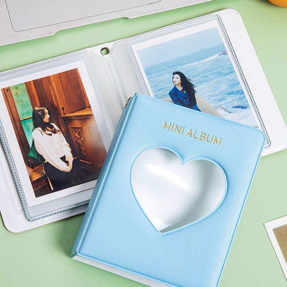 NEEDWAY Album Hati Berongga Mini DIY Stationary Heart shaped Square Photocard Holder Collect Book Card Binder Postcard Storage Photocard Album