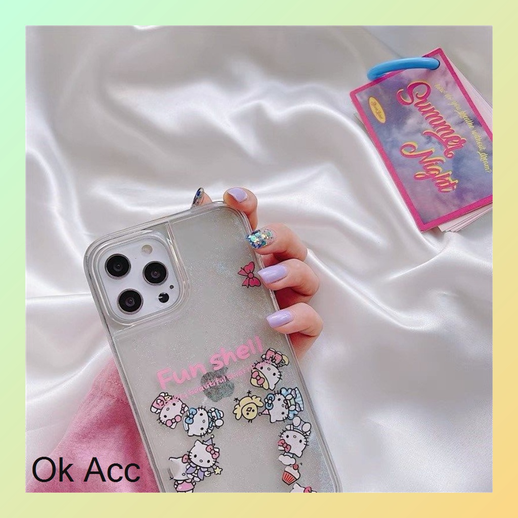 Softcase Casing HK Hello kitty karakter Glitter Unik Iphone 7 8 7+ 8+ X Xr Xs Max 11 Pro 12 Pro Max Fh25