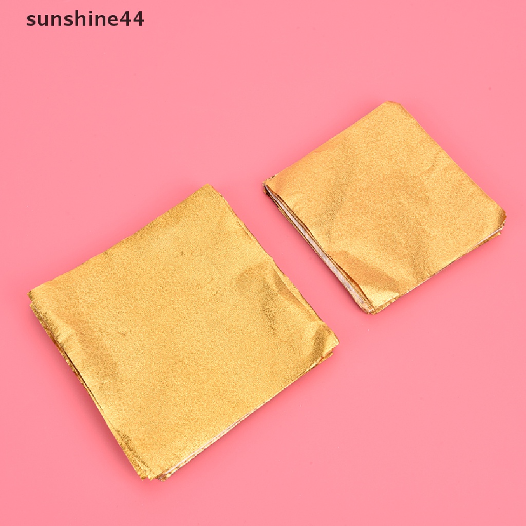 Sunshine 100Pcs / Pak Kertas Aluminum Foil Warna Emas Untuk Bungkus Permen / Cokelat / Kue Kering