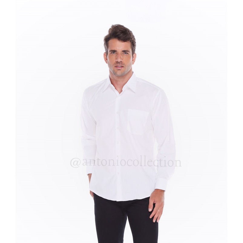 Mantul Kemeja Pria Putih Polos Lengan Panjang / Seragam Baju Lapangan Kantor