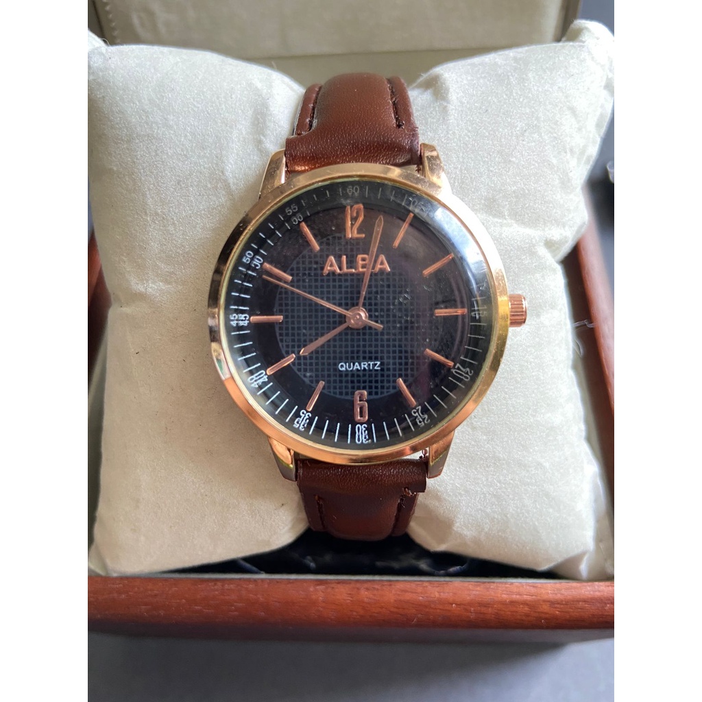 Jam Tangan ALB RUMI Quartz Analog Wanita Pria Tampilan Retro Bentuk Bulat Tali Kulit PU