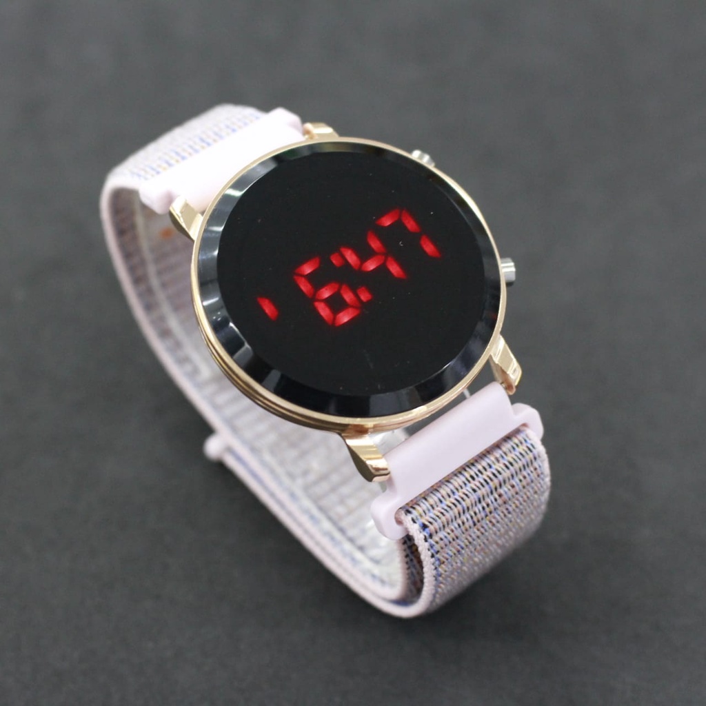 JAM TANGAN LEDWATCH KANVAS BULAT ROSE GOLD CASE/JAM TANGAN WANITA TERBARU/JAM TANGAN KEKINIAN/JAM TANGAN LED