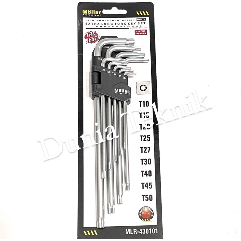 Kunci L Bintang Set MOLLAR 9 pcs Kunci L Bintang Mollar Extra Long Torx Key Set Kunci L Set Bintang 