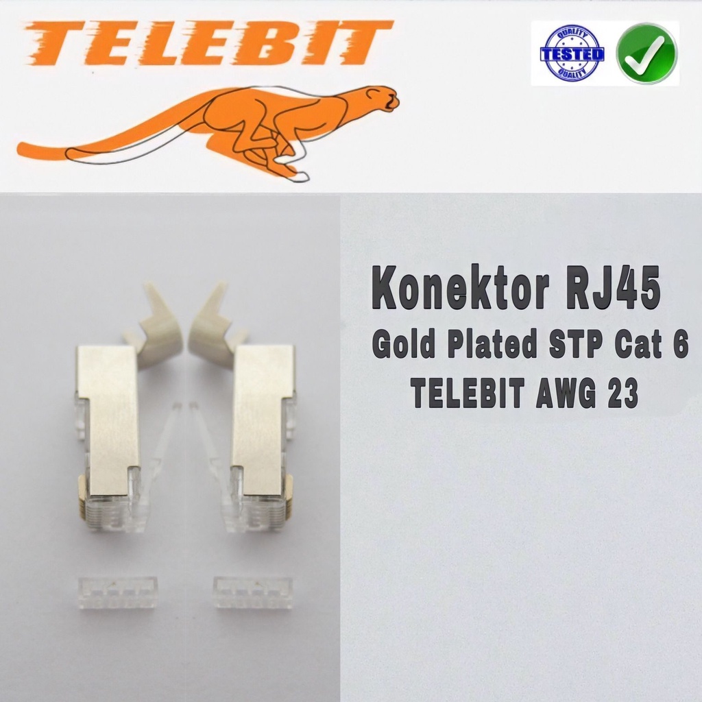 Konektor RJ45 GOLD PLATED STP CAT 6 TELEBIT HARGA SATUAN