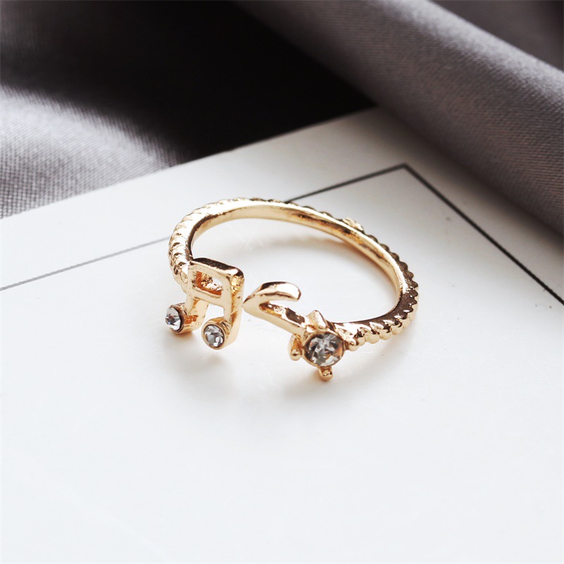 Cincin Model Terbuka Adjustable Desain Not Musik Aksen Berlian Imitasi Gaya Korea Untuk Wanita