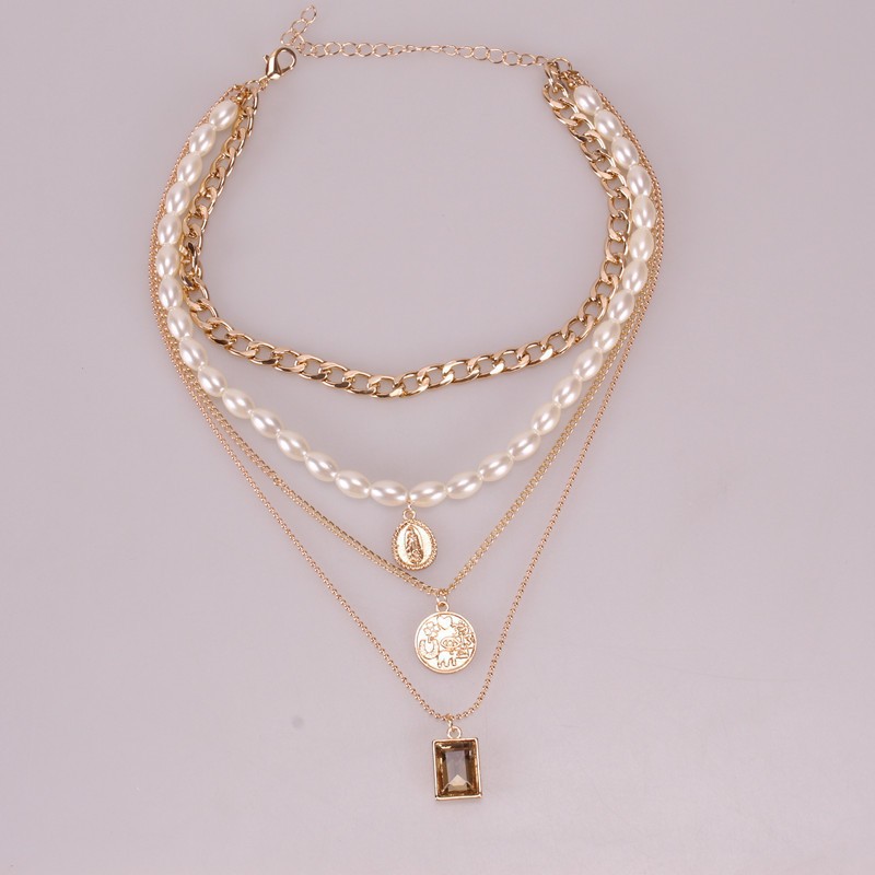 CH-18 set 4 pcs kalung choker mutiara wanita rantai gold silver