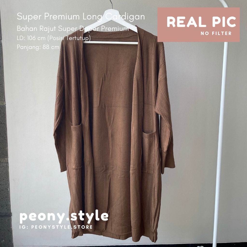 KADIGAN PANJANG RAJUT PREMIUM LENGAN PANJANG POLOS WANITA KOREAN STYLE-Premium Chocolate