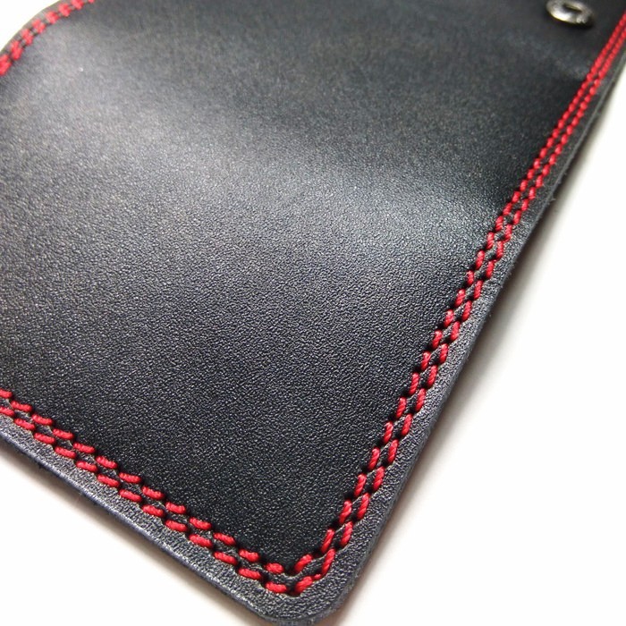 Dompet STNK Kulit Asli / Genuine Leather Keychain Black Red Stitch-P03