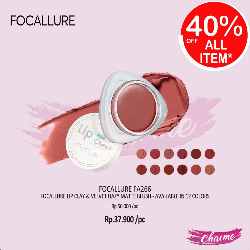 (READY &amp; ORI) Focallure Lip Clay &amp; Velvet Hazy Matte Blush Lip Cheek Duo FA266 FA 266