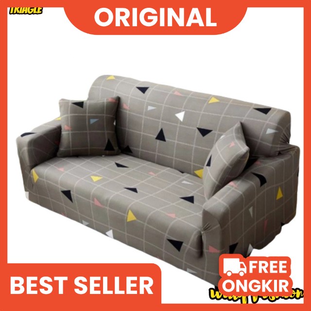 cod Sarung Sofa 3 Seater Elastis Bahan Fiber Polyester Fabric Lembut Halus Adem Free Sarban dan Stik