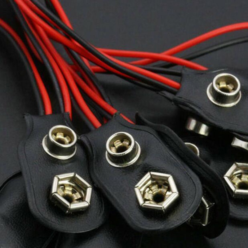 (LUCKID) 10pcs Klip Konektor Baterai Tipe I 9V (9 Volt) Warna Hitam Dengan Kabel