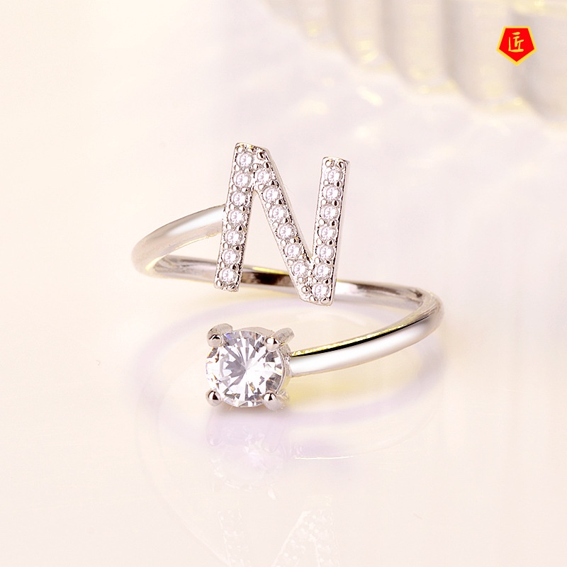 [Ready Stock]Creative 26 Alphabet Combination Micro Rhinestone Couple's Ring