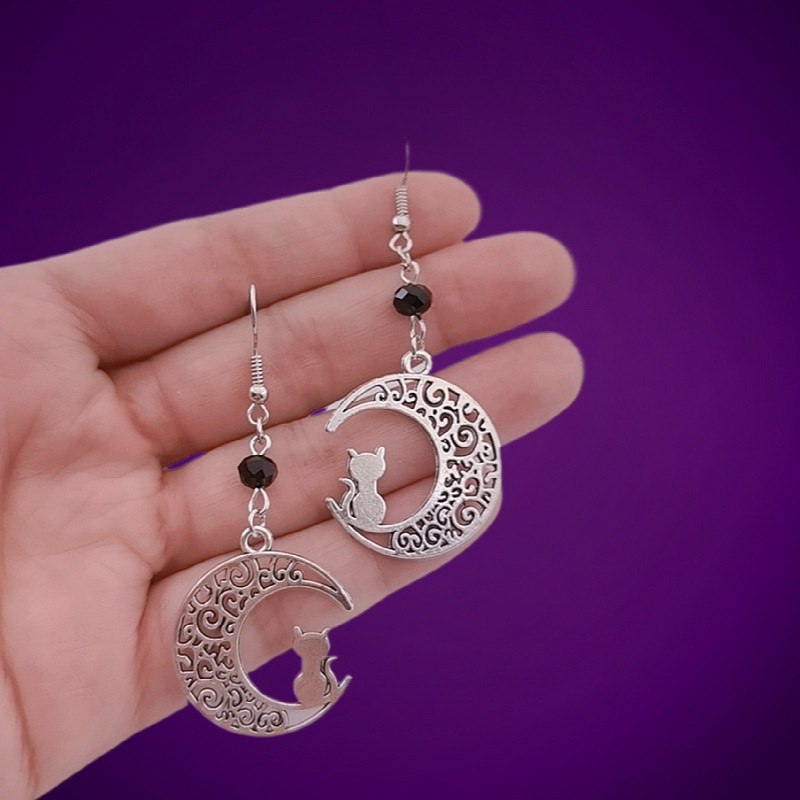 Anting Bentuk Bulan Dan Kucing Model hollow Untuk Wanita