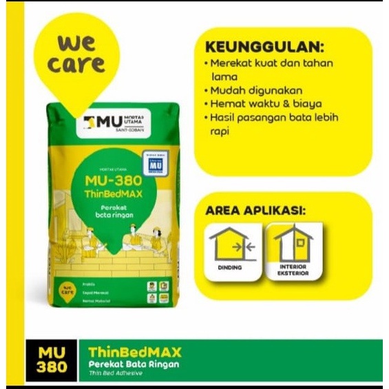 TERBAIK PROMO MORTAR UTAMA MU-380 THINBEDMAX PEREKAT BATA RINGAN/8TON